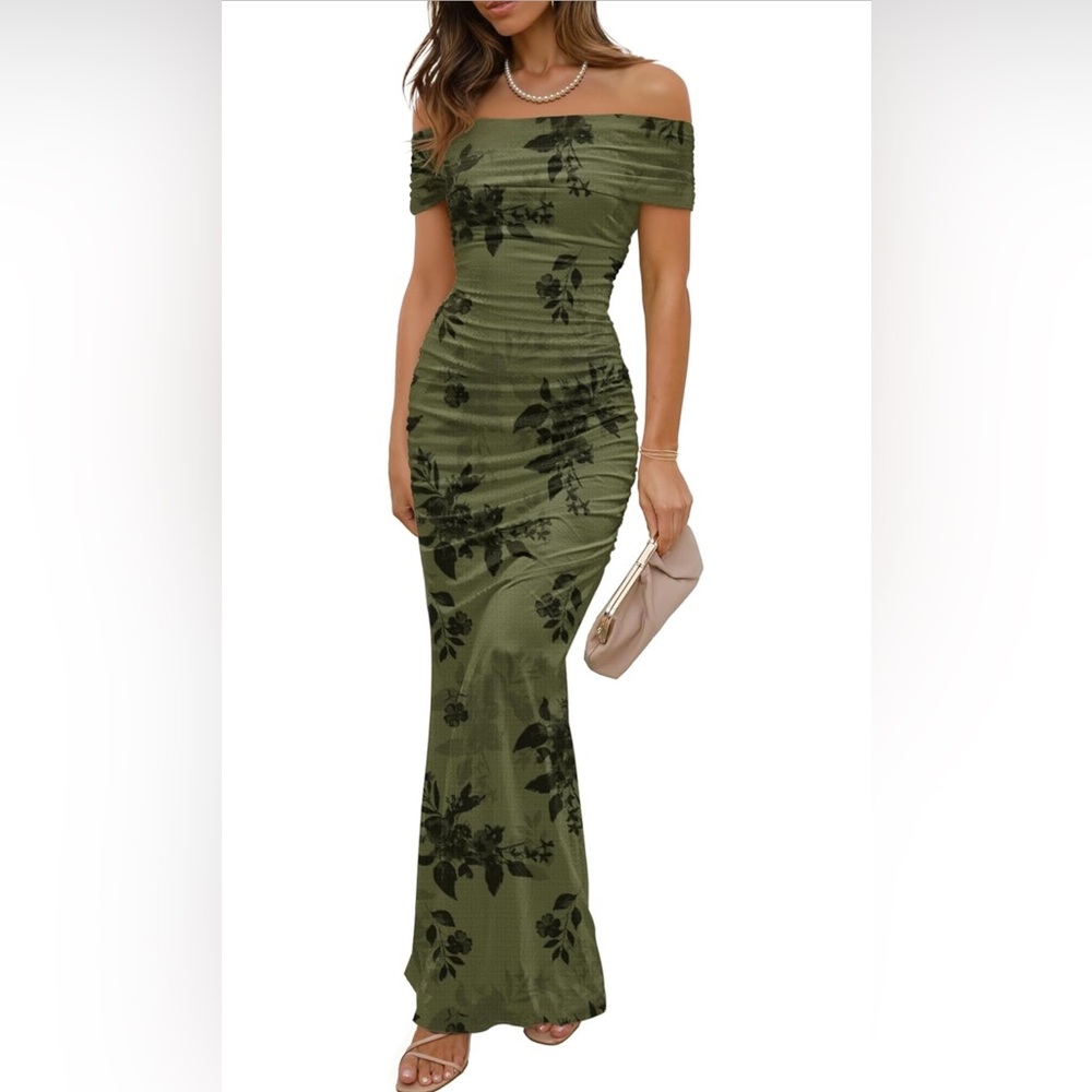 Olive Green Floral Maxi Dress